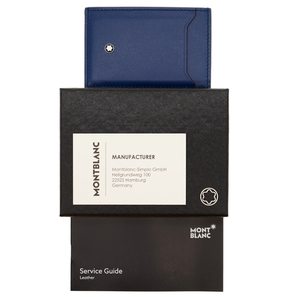 Montblanc Slim Business Card Holder Wallet 3cc Bicolor Blue Black Leather New - Picture 3 of 3